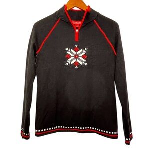 Krimson Klover Black Sweater with Red Trim Ski Sweater Size Medium